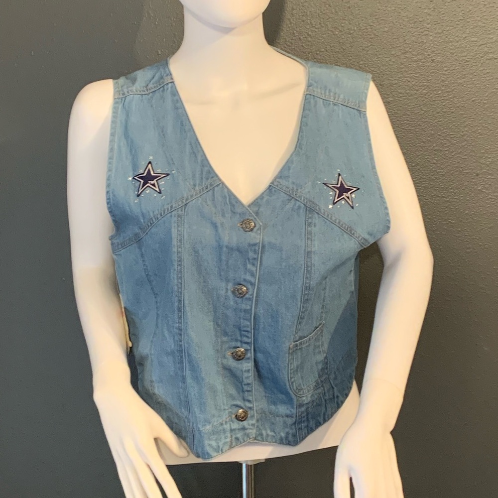 NFL Dallas Cowboys Blue Denim Vest with Star Embroidery SZ LG